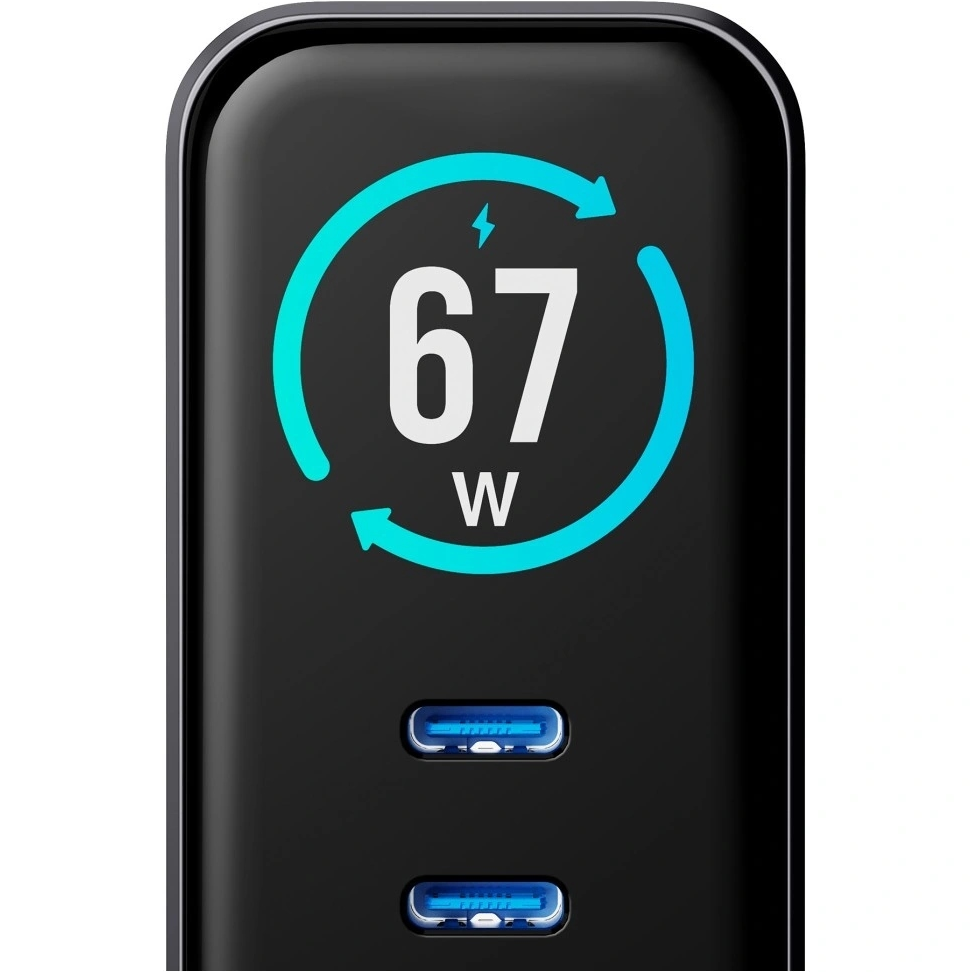 Netzteil 3MK InCharge Lumin Display, 67W, 5A, 1 x USB-A - 2 x USB-C, Schwarz