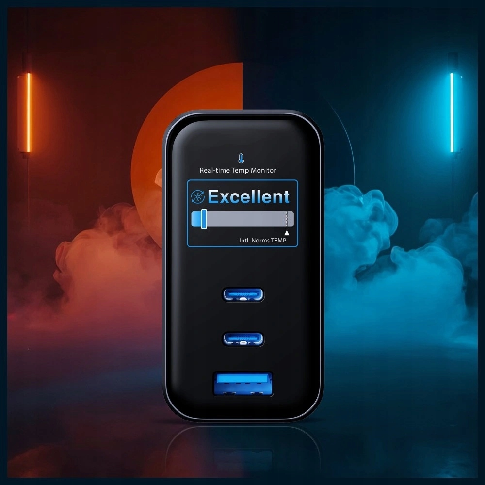 Netzteil 3MK InCharge Lumin Display, 67W, 5A, 1 x USB-A - 2 x USB-C, Schwarz