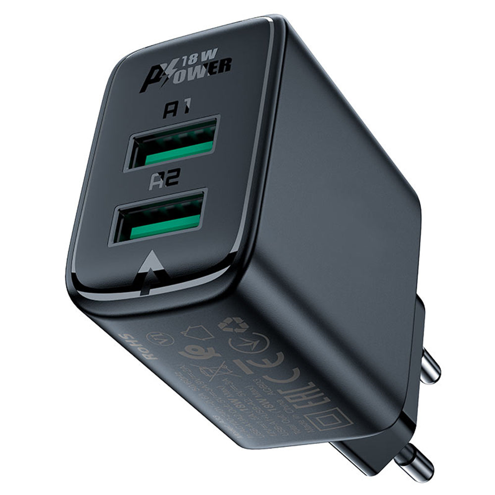 Acefast A33 Network Charger, 18W, 3A, 2 x USB-A, Black