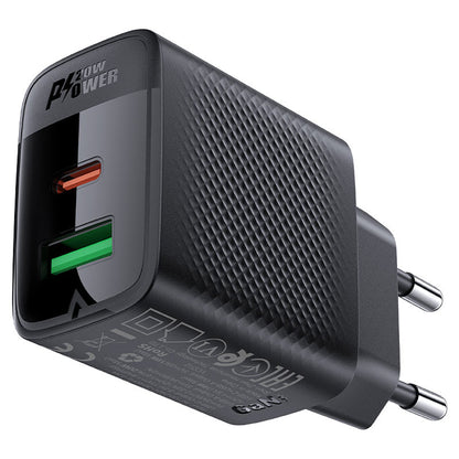 Acefast A78 Network Charger, 20W, 3A, 1 x USB-A - 1 x USB-C, Black