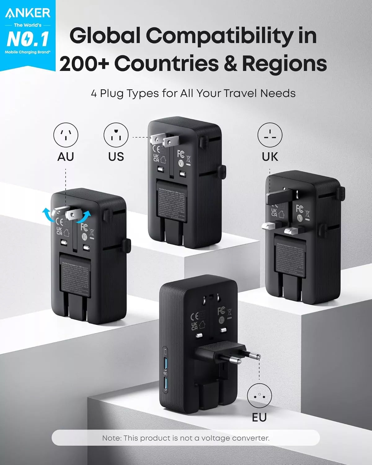 Anker Nano Travel Network Charger, 20W, 3A, 2 x USB-A - 2 x USB-C, Black A9215H11