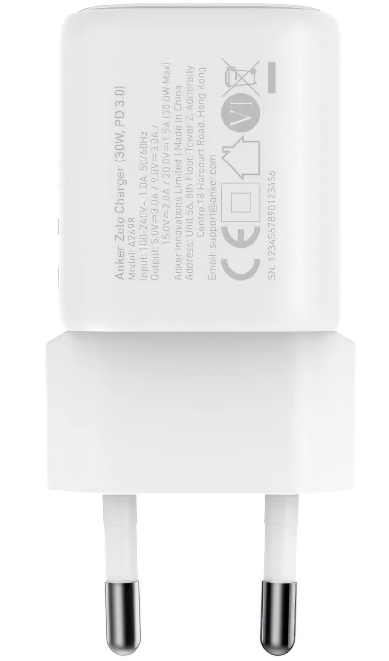 Anker Zolo Netzladegerät, 30W, 3A, 1 x USB-C, Weiß A2698G21