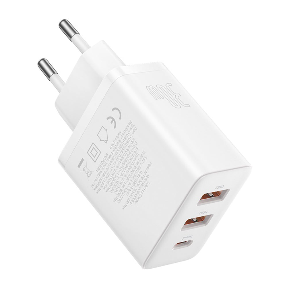 Baseus Cube Netzladegerät, 30W, 3A, 2 x USB-A - 1 x USB-C, Weiß P10111402213-00