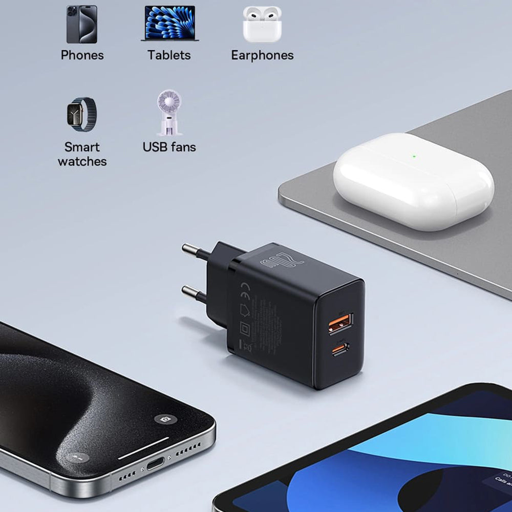 Baseus Cube Netzladegerät, 20W, 3A, 1 x USB-A - 1 x USB-C, Schwarz P10111403113-00