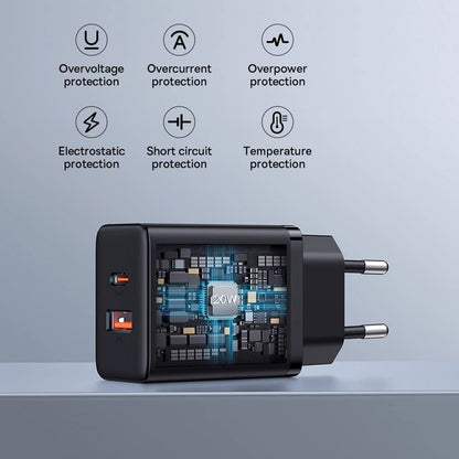 Baseus Cube Netzladegerät, 20W, 3A, 1 x USB-A - 1 x USB-C, Schwarz P10111403113-00