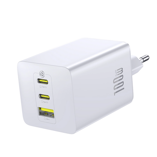 Baseus EnerFill FE11 Netzladegerät, 100W, 5A, 1 x USB-A - 2 x USB-C, Weiß P10182102213-00