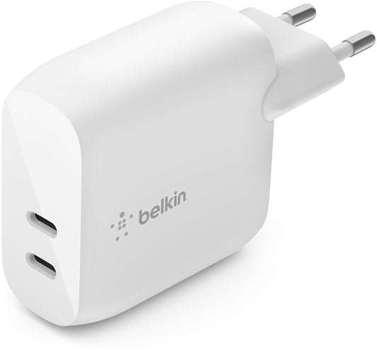 Belkin BoostCharge Dual Netzladegerät, 40W, 3A, 2 x USB-C, Weiß WCB006vfWH