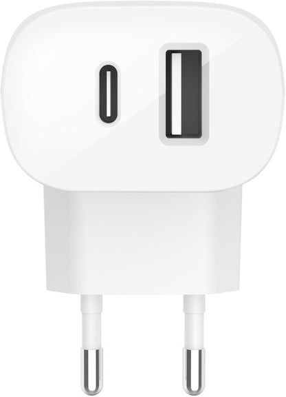Belkin BoostCharge Dual Netzladegerät, 37W, 3A, 1 x USB-A - x USB-C, Weiß WCB007vfWH