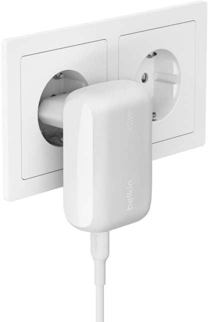 Belkin BoostCharge Dual Netzladegerät, 42W, 3A, 1 x USB-A - 1 x USB-C, Weiß WCB009vfWH