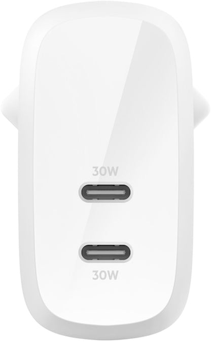 Belkin BoostCharge Pro Dual Wall Charger, 60W, 3A, 2 x USB-C, White WCB010vfWH
