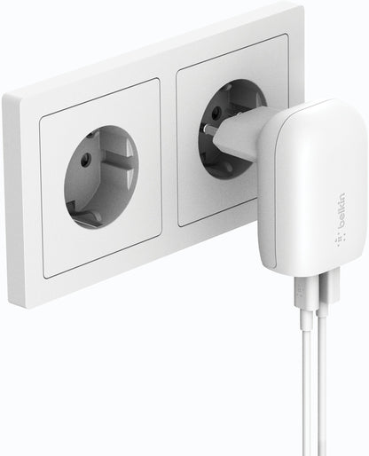 Belkin BoostCharge Dual Netzladegerät, 37W, 3A, 1 x USB-A - x USB-C, Weiß WCB007vfWH