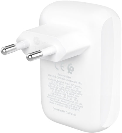 Belkin BoostCharge Dual Netzladegerät, 42W, 3A, 1 x USB-A - 1 x USB-C, Weiß WCB009vfWH