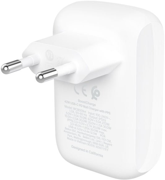 Belkin BoostCharge Dual Netzladegerät, 42W, 3A, 1 x USB-A - 1 x USB-C, Weiß WCB009vfWH