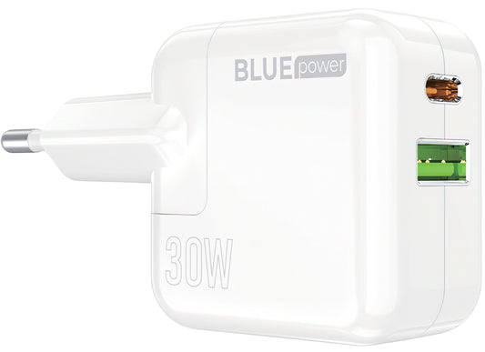 BLUE Power BC111A Netzteil 30W | 1x USB-A & 1x USB-C | PD & QC | Weiß