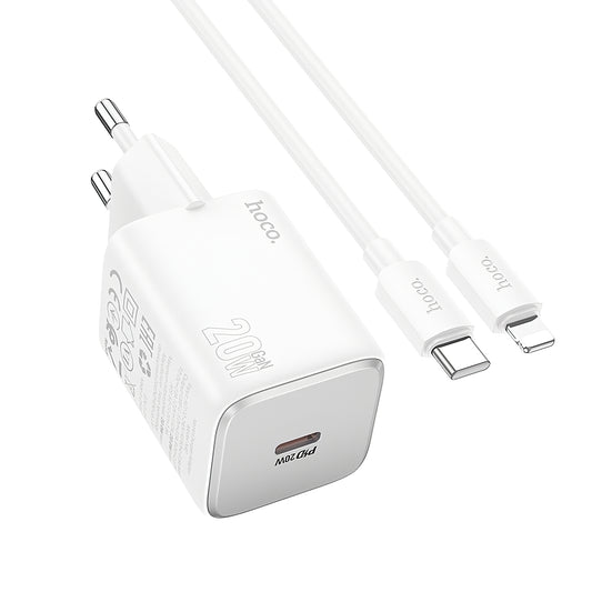 Network Charger with Lightning Cable HOCO N40, 20W, 3A, 1 x USB-C, White