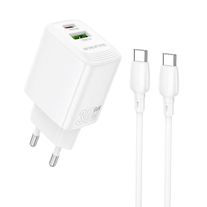 Netzladegerät mit USB-C Kabel Borofone BN29 Fuente, 30W, 3A, 1 x USB-A - 1 x USB-C, Weiß
