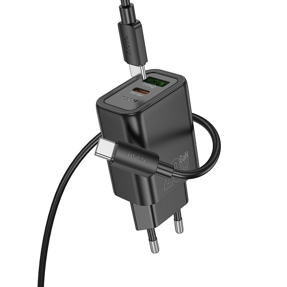 Netzladegerät mit Lightning-Kabel HOCO N61, 20W, 3A, 1 x USB-A - 1 x USB-C, Schwarz