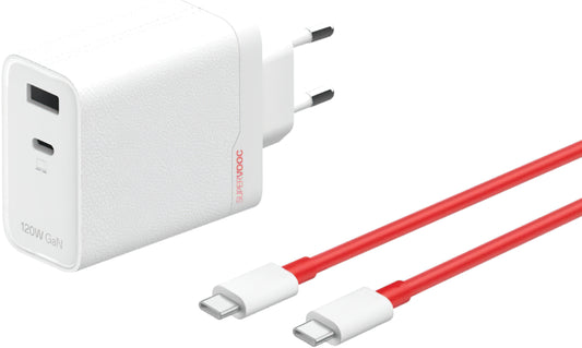 OnePlus OSABBCBBAE Network Charger with USB-C Cable, 120W, 7.3A, 1 x USB-A - 1 x USB-C, White 5461100631
