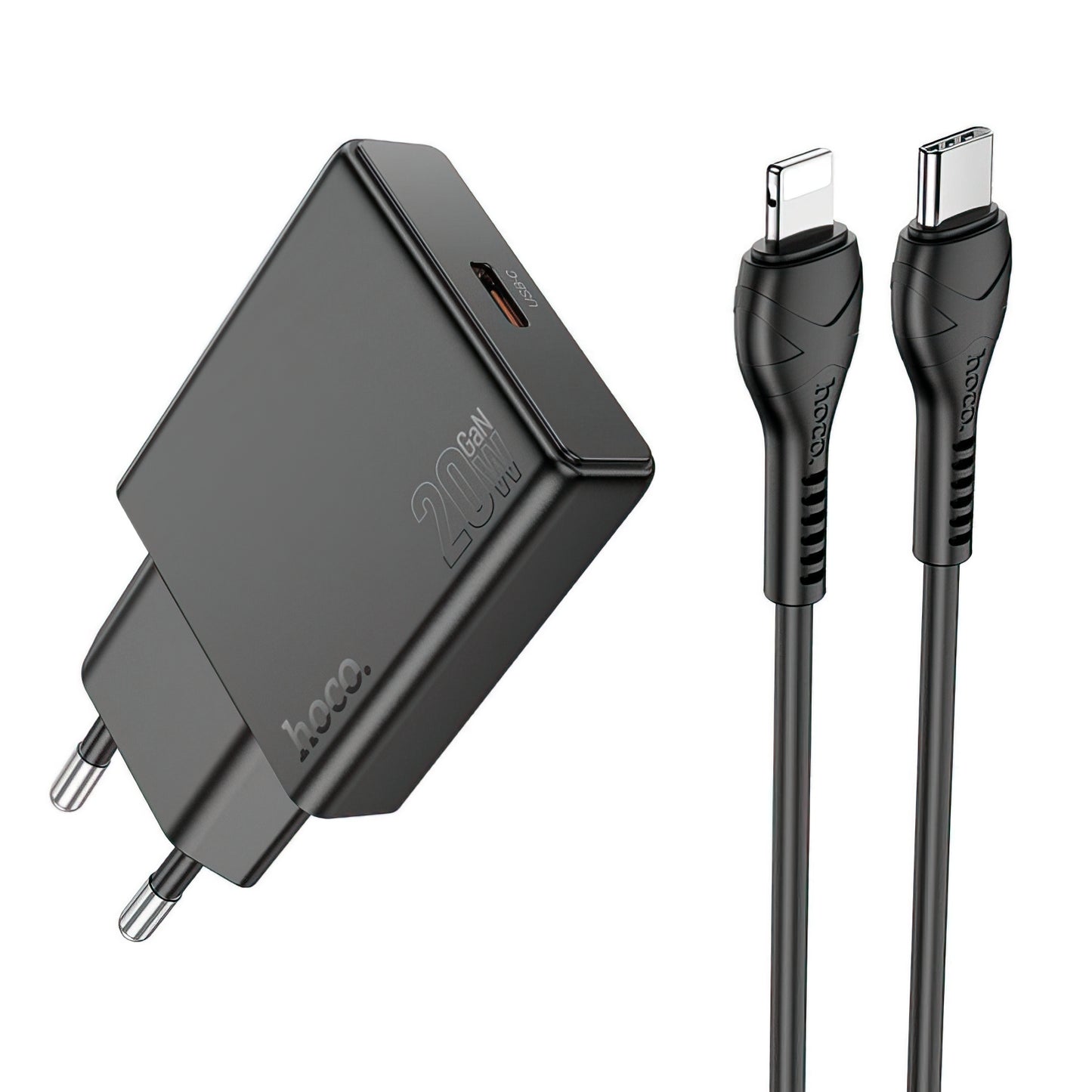 Netzladegerät mit Lightning-Kabel HOCO N37, 30W, 3A, 1 x USB-C, Schwarz