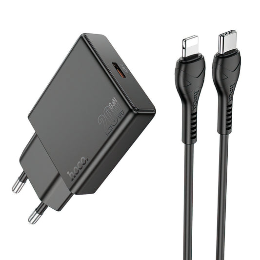 Netzladegerät mit Lightning-Kabel HOCO N37, 30W, 3A, 1 x USB-C, Schwarz