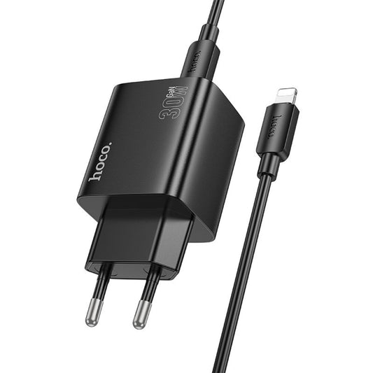Netzladegerät mit Lightning-Kabel HOCO N56, 30W, 3A, 2 x USB-A - 2 x USB-C, Schwarz