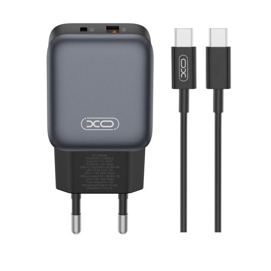 Netzladegerät mit USB-C Kabel XO Design L156, 30W, 3A, 1 x USB-A - 1 x USB-C, Schwarz
