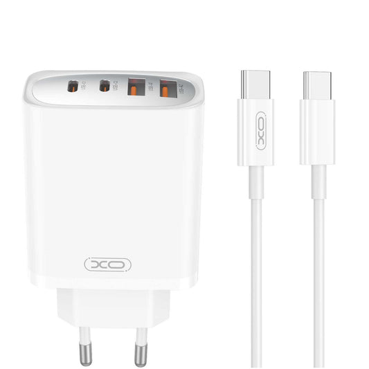 Netzladegerät mit USB-C Kabel XO Design CE22, 45W, 3A, 2 x USB-A - 2 x USB-C, Weiß