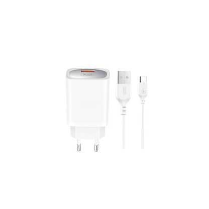 Netzladegerät mit USB-C Kabel XO Design CE19, 18W, 3A, 1 x USB-A, Weiß