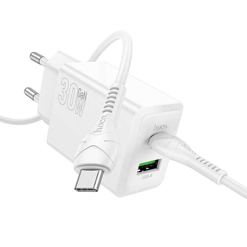 Netzladegerät mit USB-C Kabel HOCO N71, 30W, 3A, 1 x USB-A - 1 x USB-C, Weiß