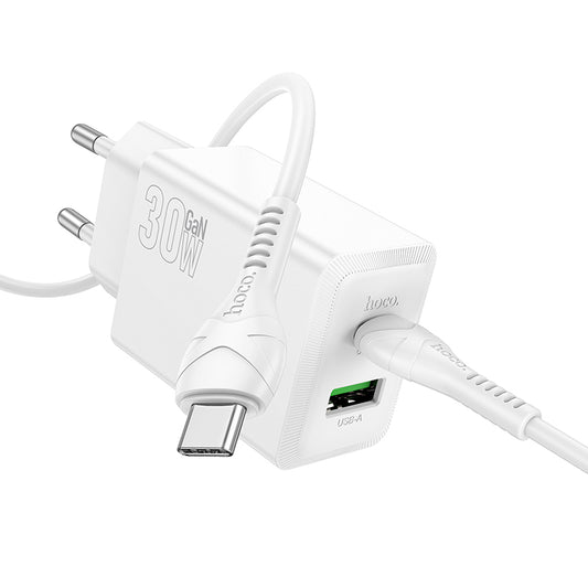 Netzladegerät mit USB-C Kabel HOCO N71, 30W, 3A, 1 x USB-A - 1 x USB-C, Weiß