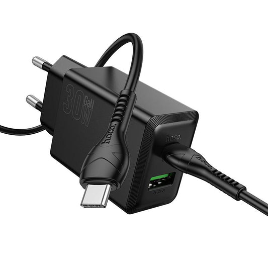 Netzladegerät mit USB-C Kabel HOCO N71, 30W, 3A, 1 x USB-A - 1 x USB-C, Schwarz