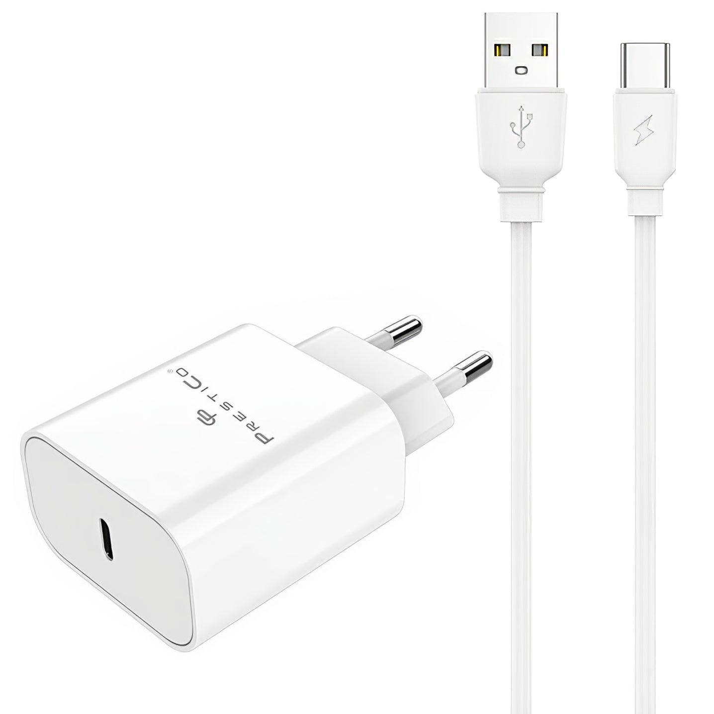 Netzladegerät mit USB-C Kabel Prestico F15S-C, 30W, 3A, 1 x USB-C, Weiß