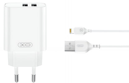 Netzladegerät mit Lightning-Kabel XO Design CE34, 12W, 2.4A, 2 x USB-A, Weiß