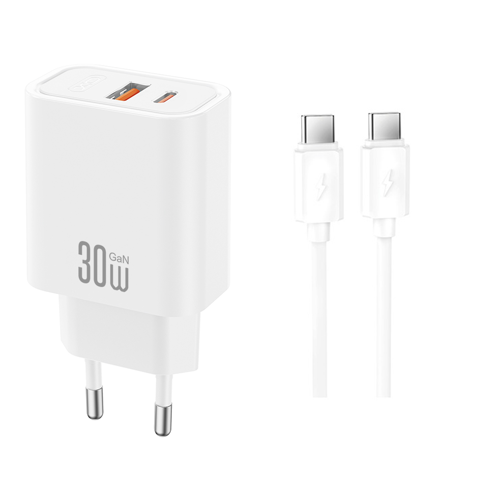 Netzteil mit USB-C-Kabel XO Design CE42, 30W, 3A, 1 x USB-A - 1 x USB-C, Weiß