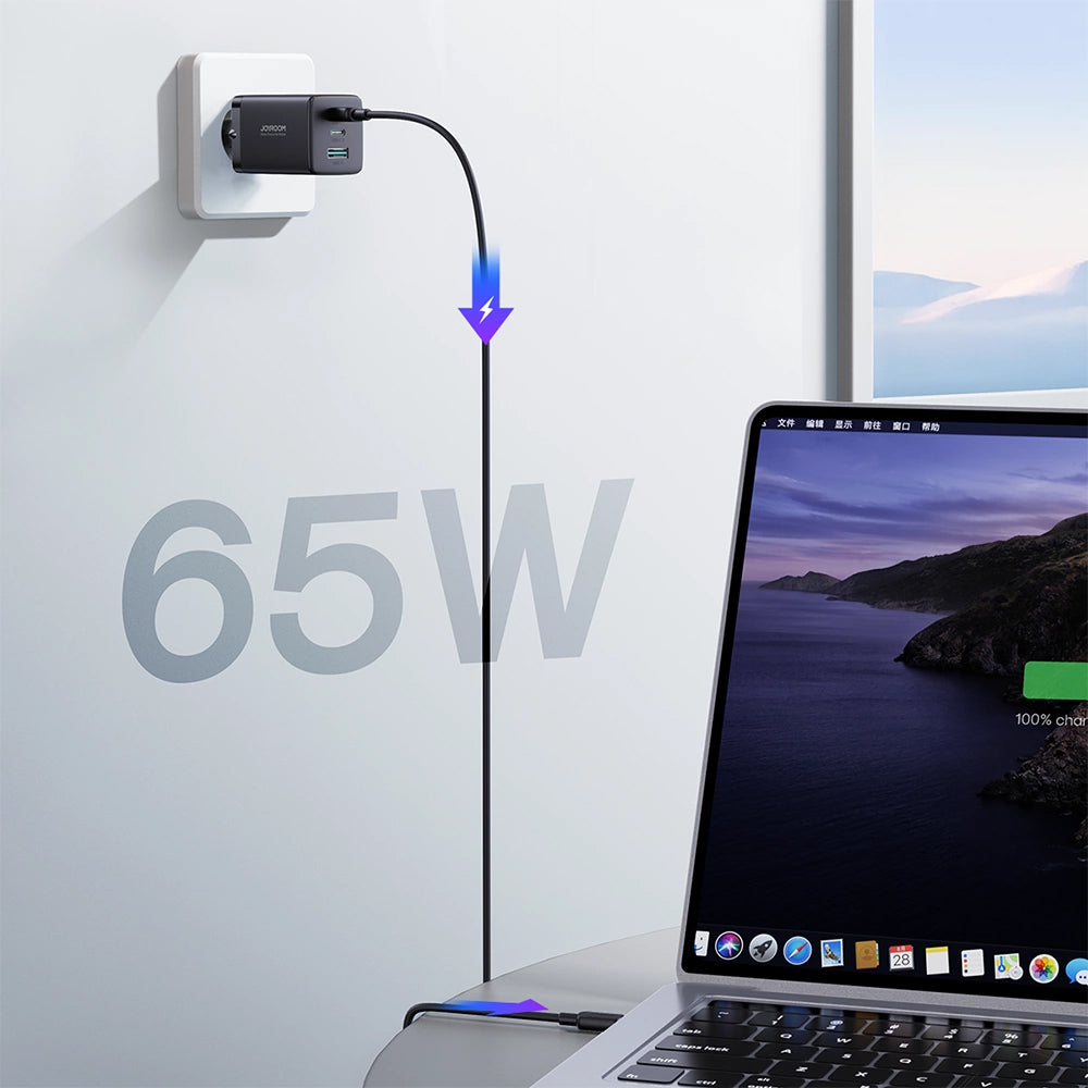 Netzladegerät mit USB-C Kabel Joyroom TCG01, 65W, 3.25A, 1 x USB-A - 2 x USB-C, Schwarz