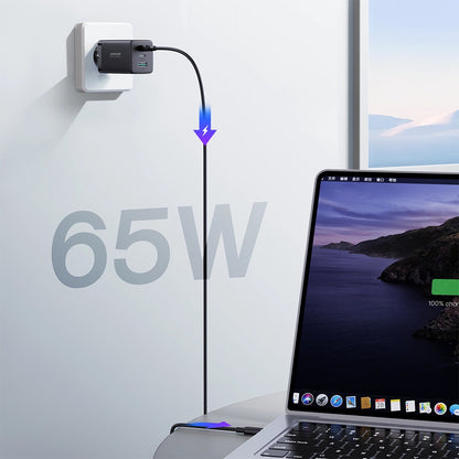 Netzladegerät mit USB-C Kabel Joyroom TCG01, 65W, 3.25A, 1 x USB-A - 2 x USB-C, Schwarz