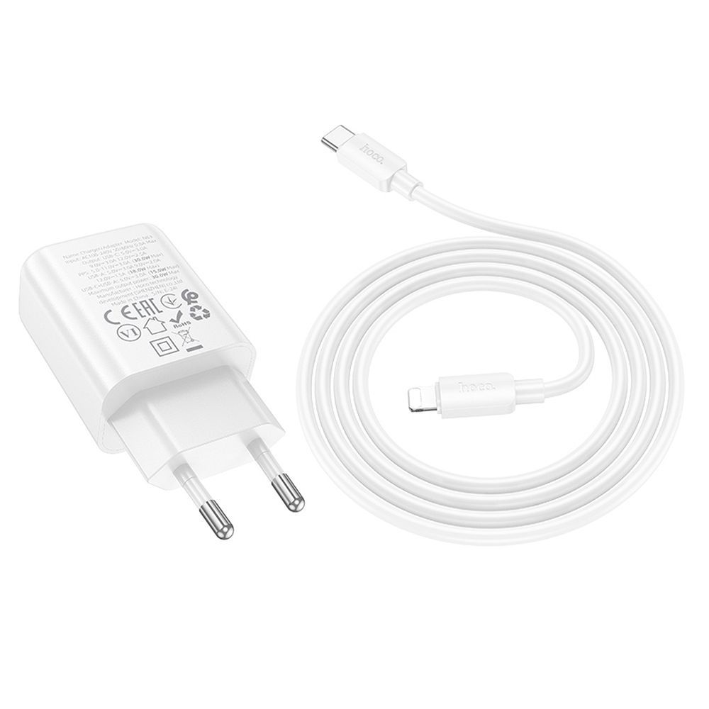 Netzladegerät mit Lightning-Kabel HOCO N63, 30W, 3A, 1 x USB-A - 1 x USB-C, Weiß