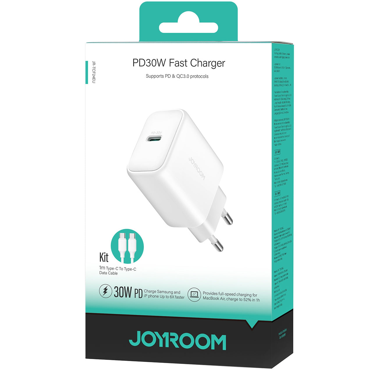 Netzladegerät mit USB-C Kabel Joyroom JR-TCF24, 30W, 3A, 1 x USB-C, Weiß