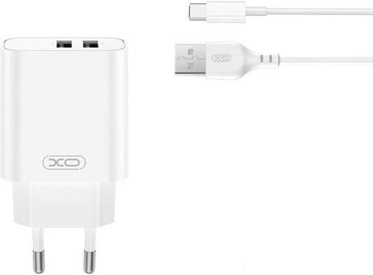 Netzladegerät mit USB-C Kabel XO Design CE34, 12W, 2.4A, 2 x USB-A, Weiß
