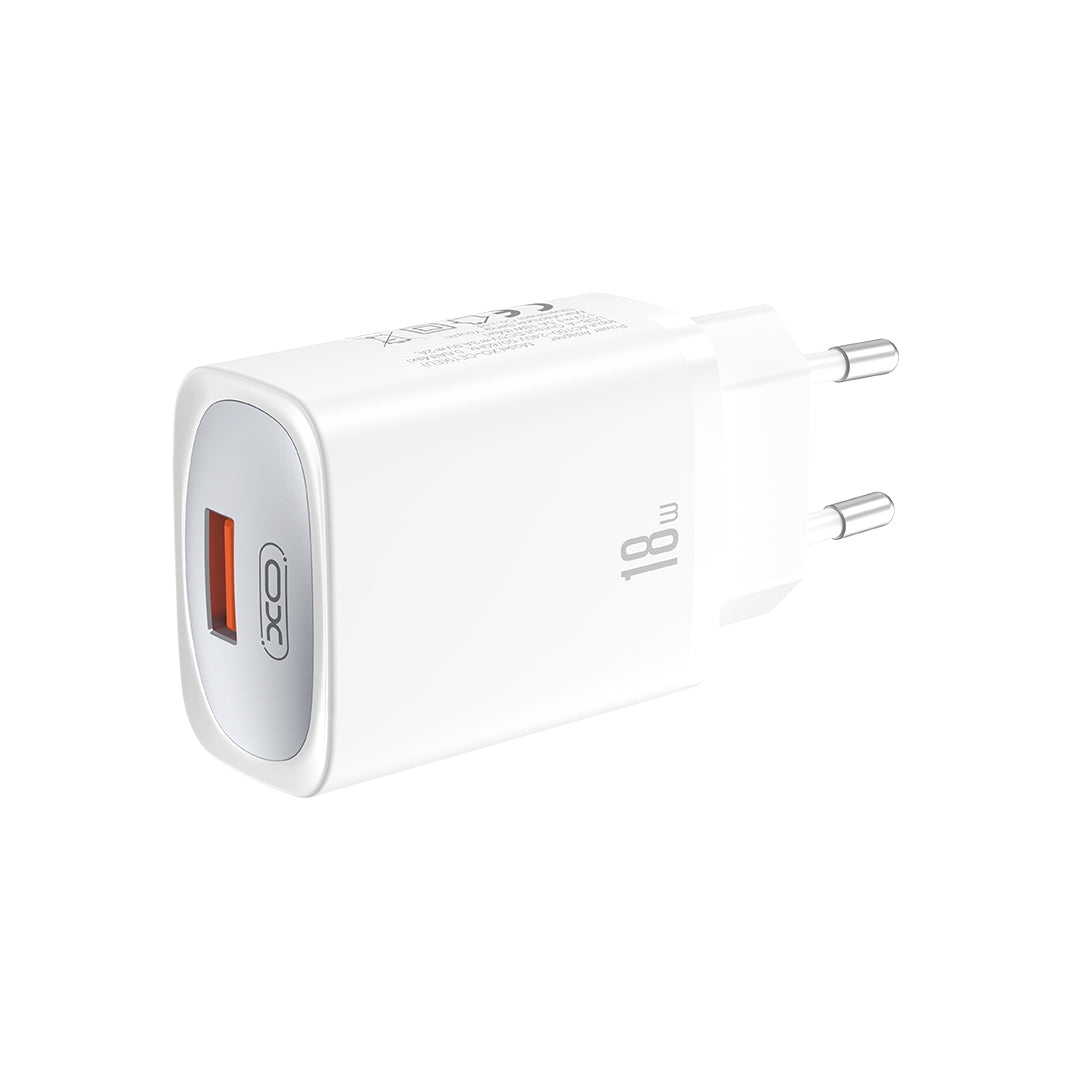 Netzladegerät mit USB-C Kabel XO Design CE19, 18W, 3A, 1 x USB-A, Weiß