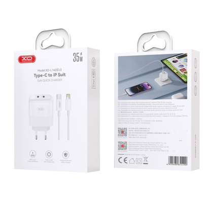 Network Charger with Lightning Cable XO Design L140, 35W, 3A, 2 x USB-C, White