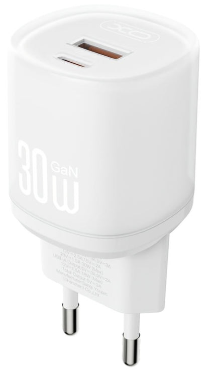 Netzladegerät mit Lightning-Kabel XO Design L151, 30W, 3A, 1 x USB-A - 1 x USB-C, Weiß