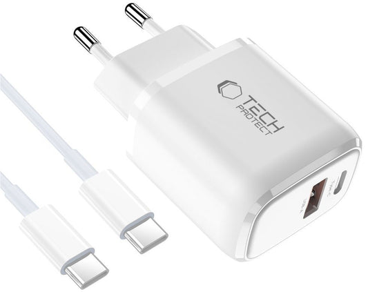 Netzladegerät mit USB-C Kabel Tech-Protect NCA45W, 45W, 3A, 1 x USB-A - 1 x USB-C, Weiß