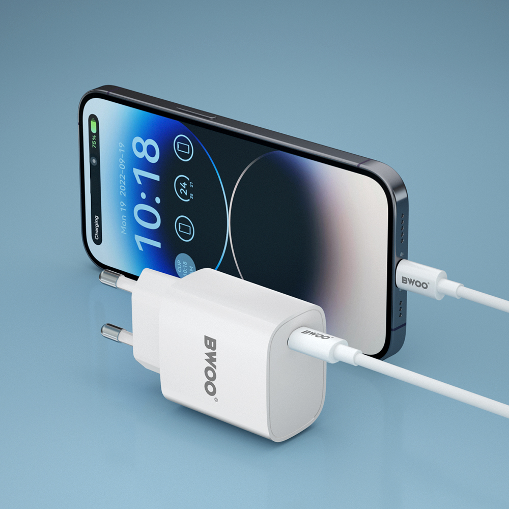 Netzladegerät mit Lightning-Kabel BWOO CDA159, 20W, 3A, 1 x USB-C, Weiß