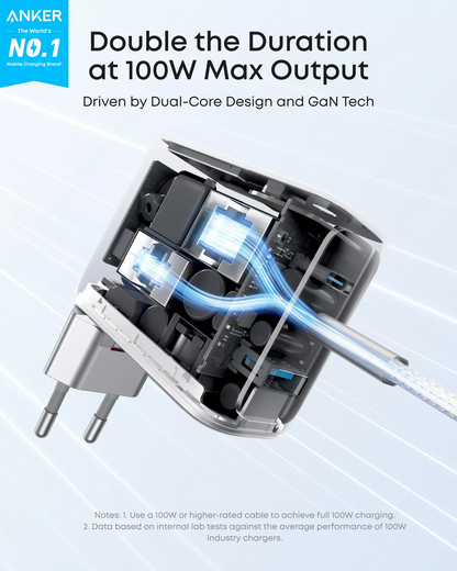 Netzladegerät mit USB-C Kabel Anker Smart Display, 100W, 5A, 1 x USB-A - 2 x USB-C, Silber B121BG41