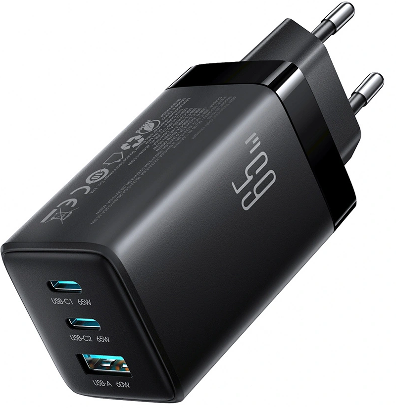 Netzteil mit USB-C-Kabel Joyroom JR-TG10, 65W, 3,25A, 1 x USB-A - 2 x USB-C, Schwarz