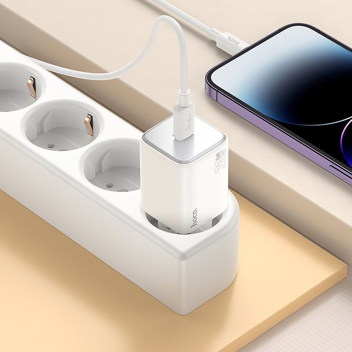 Netzladegerät mit Lightning-Kabel HOCO N40, 20W, 3A, 1 x USB-C, Weiß