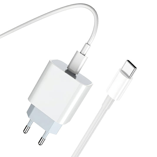 Netzteil mit USB-C-Kabel Prestico F8S, 20W, 3A, 1 x USB-C, Weiß
