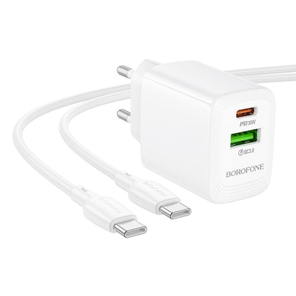 Netzladegerät mit USB-C Kabel Borofone BN29 Fuente, 30W, 3A, 1 x USB-A - 1 x USB-C, Weiß