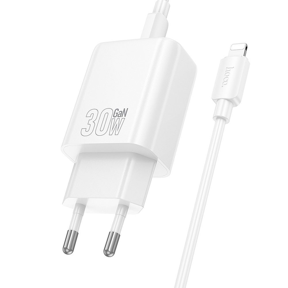 Netzladegerät mit Lightning-Kabel HOCO N63, 30W, 3A, 1 x USB-A - 1 x USB-C, Weiß